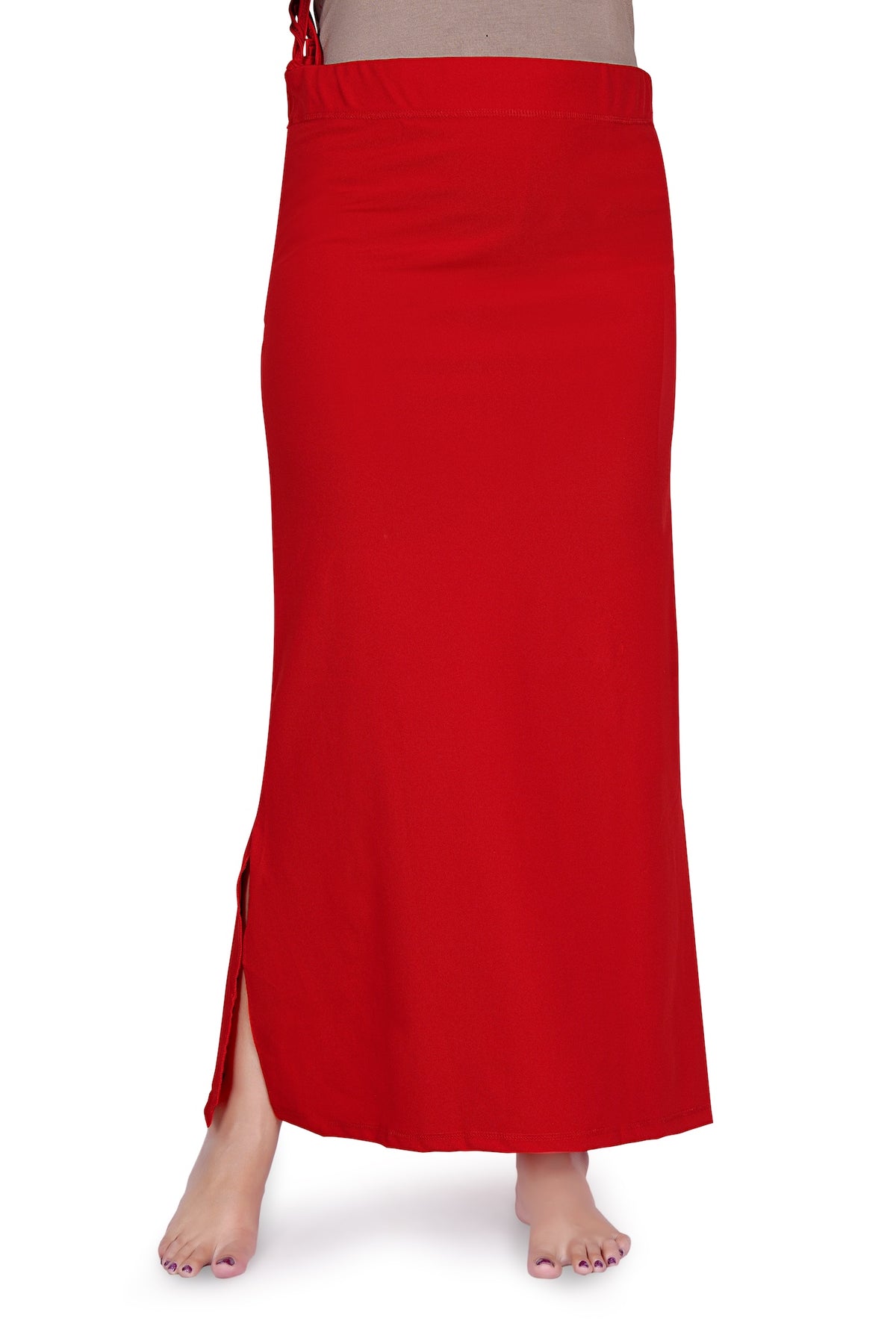 Red Saree Petticoat | Elastic Waist Maxi Underskirt with Slit