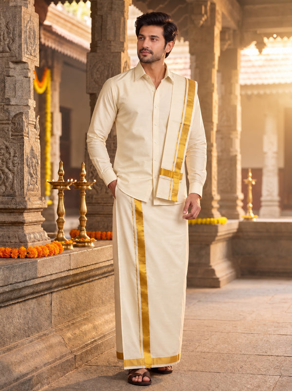 Ashwin Cream Vastee, Shirt and Salva Set