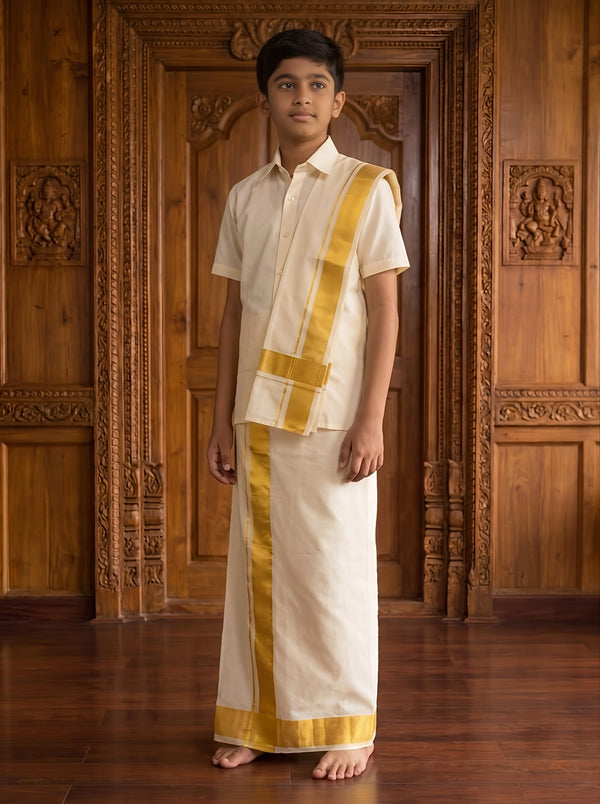 Cream Gold Zari Kids Vastee