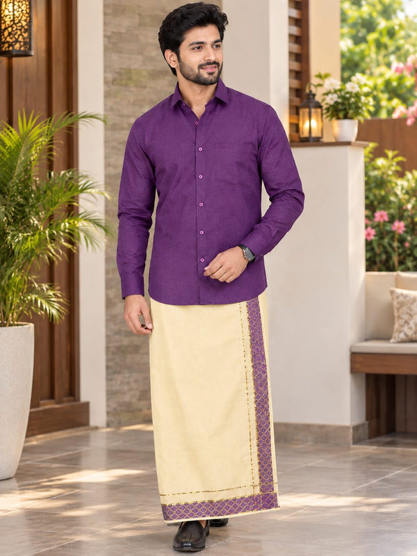 Ashwin Colourful Shirt & Vastee Set - Dark Purple