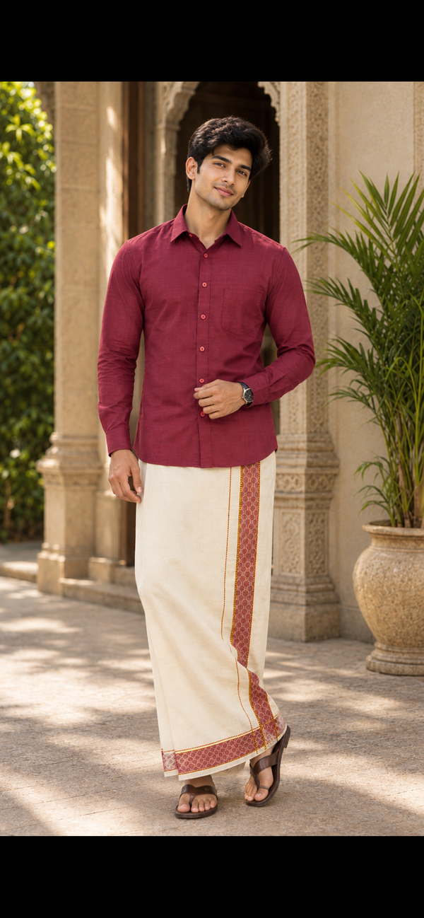 Ashwin Colourful Shirt & Vastee Set - Maroon