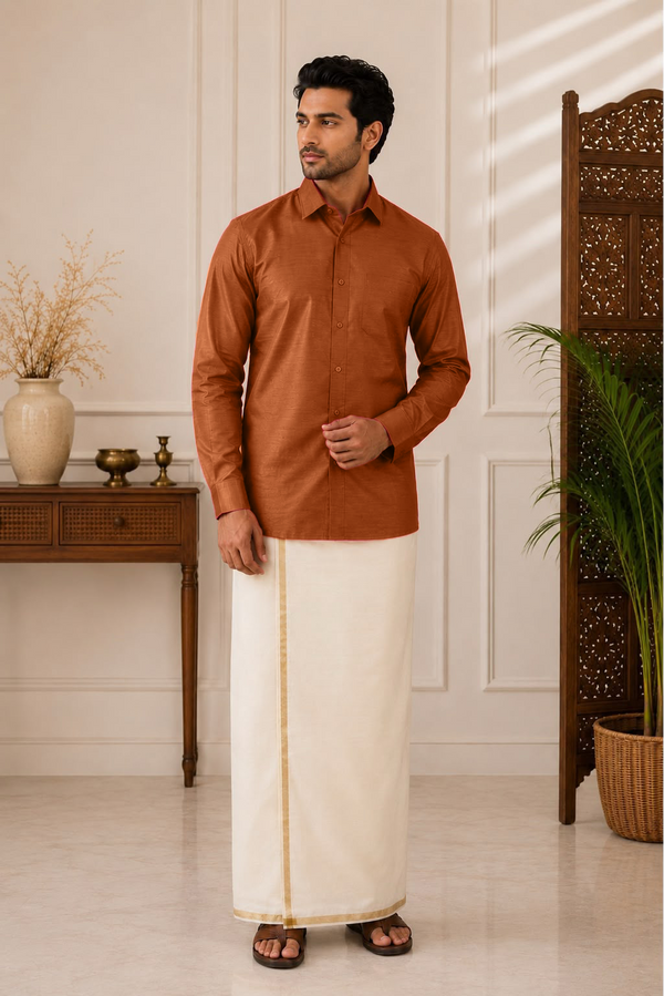 Silk Line Shirt - Regular Fit - Burnt Sienna