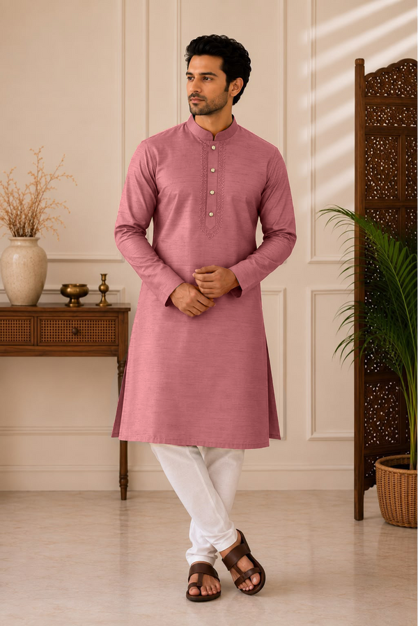 Silk Line Kurta - Regular Fit - Antique Rose
