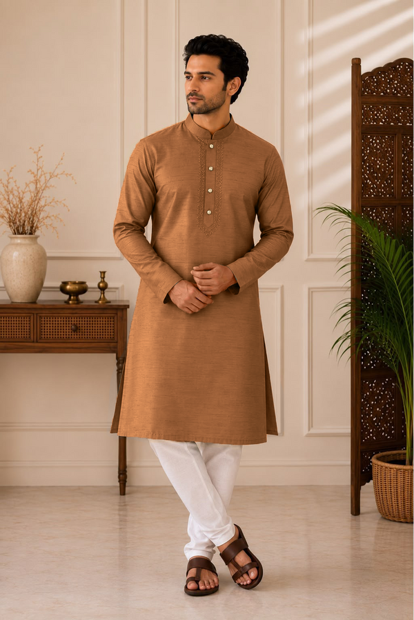 Silk Line Kurta - Regular Fit - Caramel Dusk
