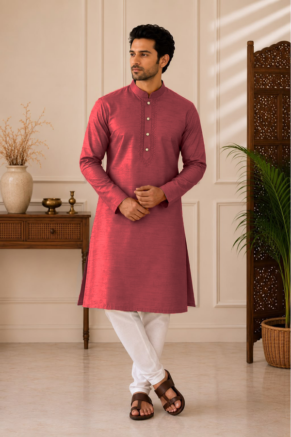 Silk Line Kurta - Regular Fit - Rosewood Blush