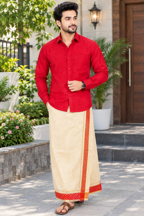 Ashwin Colourful Shirt & Vastee Set - Red