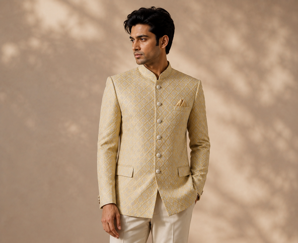 Men’s Luxury Yellow Brocade Jodhpuri Jacket