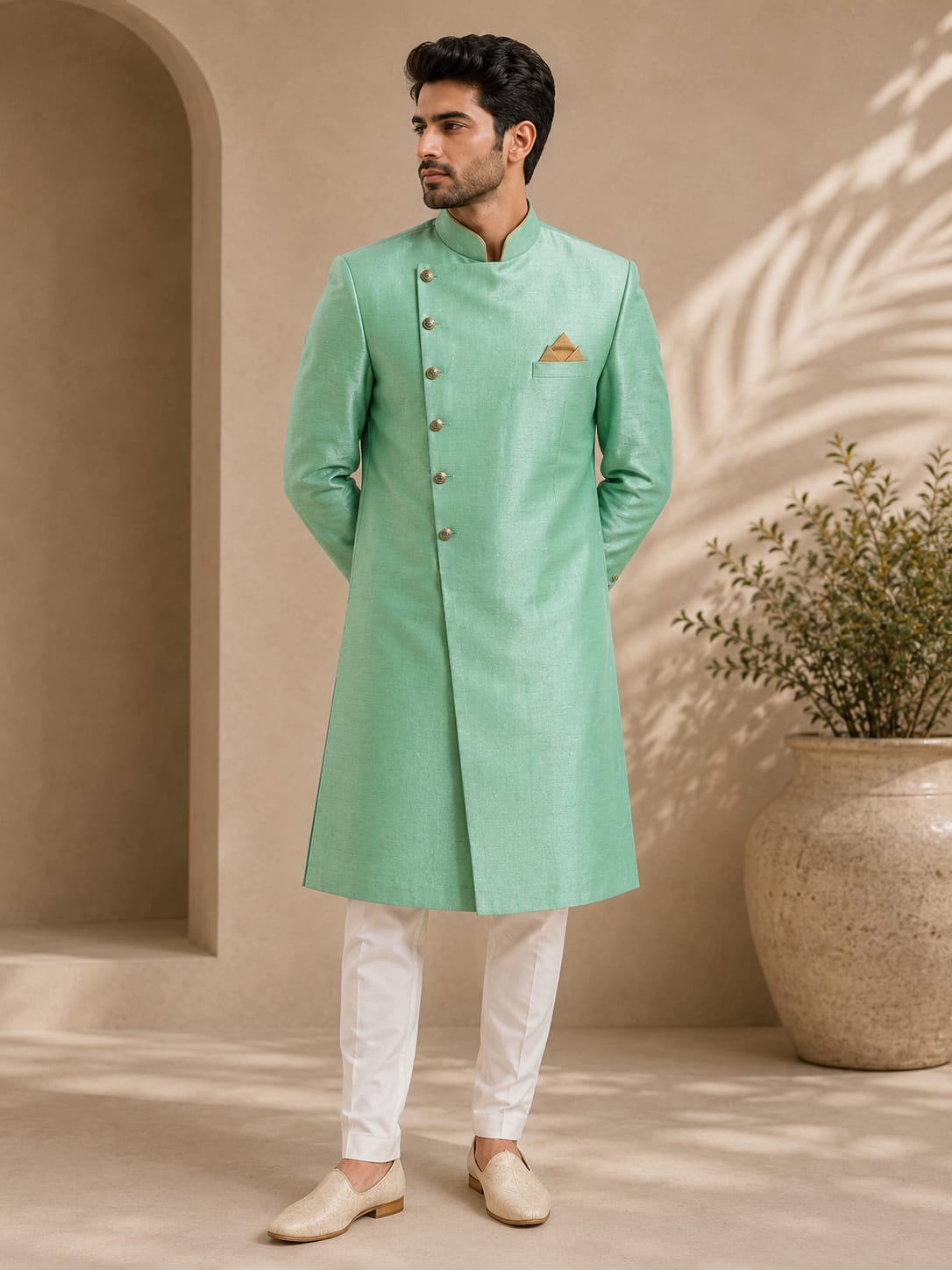Elegant Mint Green Sherwani for Men