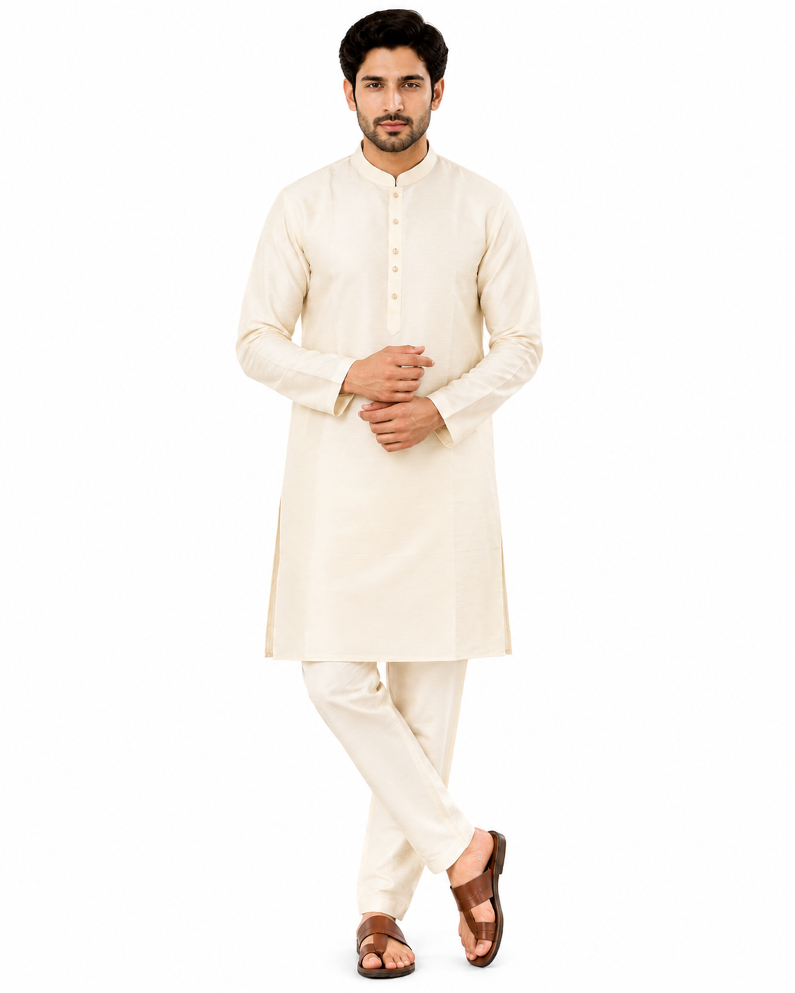 Luxury Cream Silk Kurta Pajama Set for Men – Premium Ethnic Wear