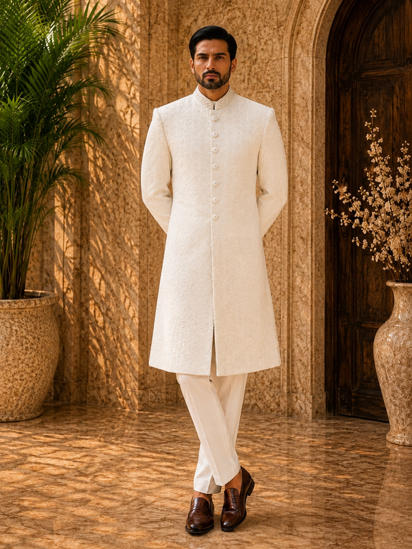 Elegant Ivory White Indo-Western Sherwani Set for Men