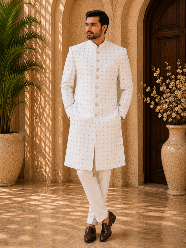 Elegant Ivory Embellished Sherwani Set for Men