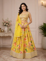 Sunshine Bloom Floral Printed Lehenga Set with Embroidered Blouse & Dupatta