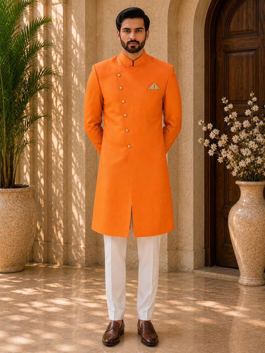 Vibrant Orange Sherwani for Men