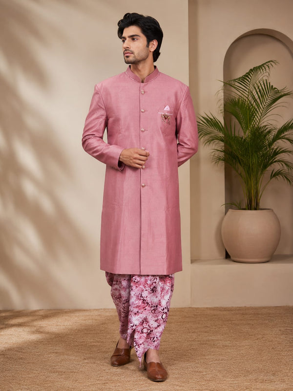Elegant Blush Pink Sherwani with Printed Dhoti for Men
