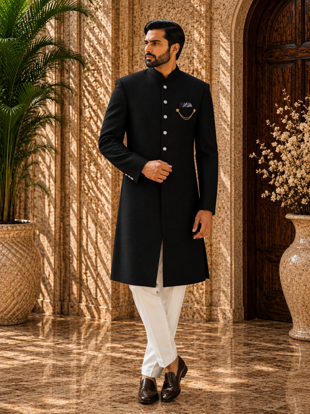 Classic Black Indo-Western Sherwani Set for Men