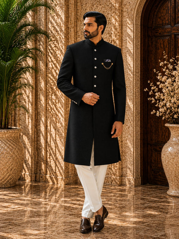 Classic Black Indo-Western Sherwani Set for Men