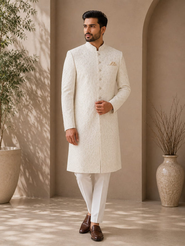 Classic Ivory Textured Sherwani for Men