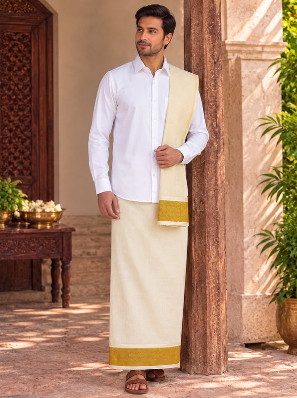 Cream with Gold Border 8x4 100K Unstitched Vastee + Salva Set