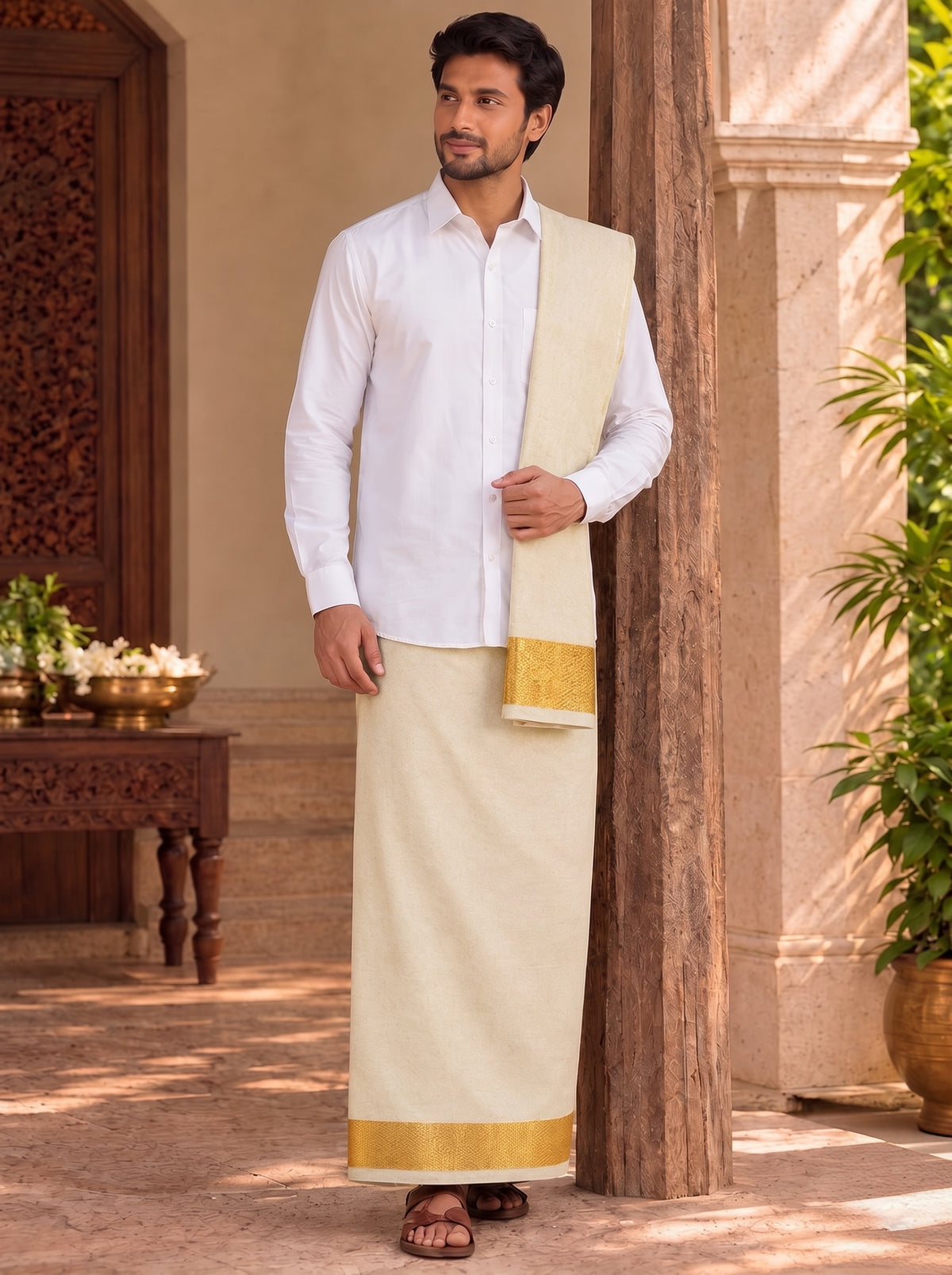 Cream with Gold Border 8x4 120K Unstitched Vastee + Salva Set