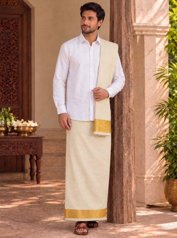 Cream with Gold Border 8x4 120K Unstitched Vastee + Salva Set