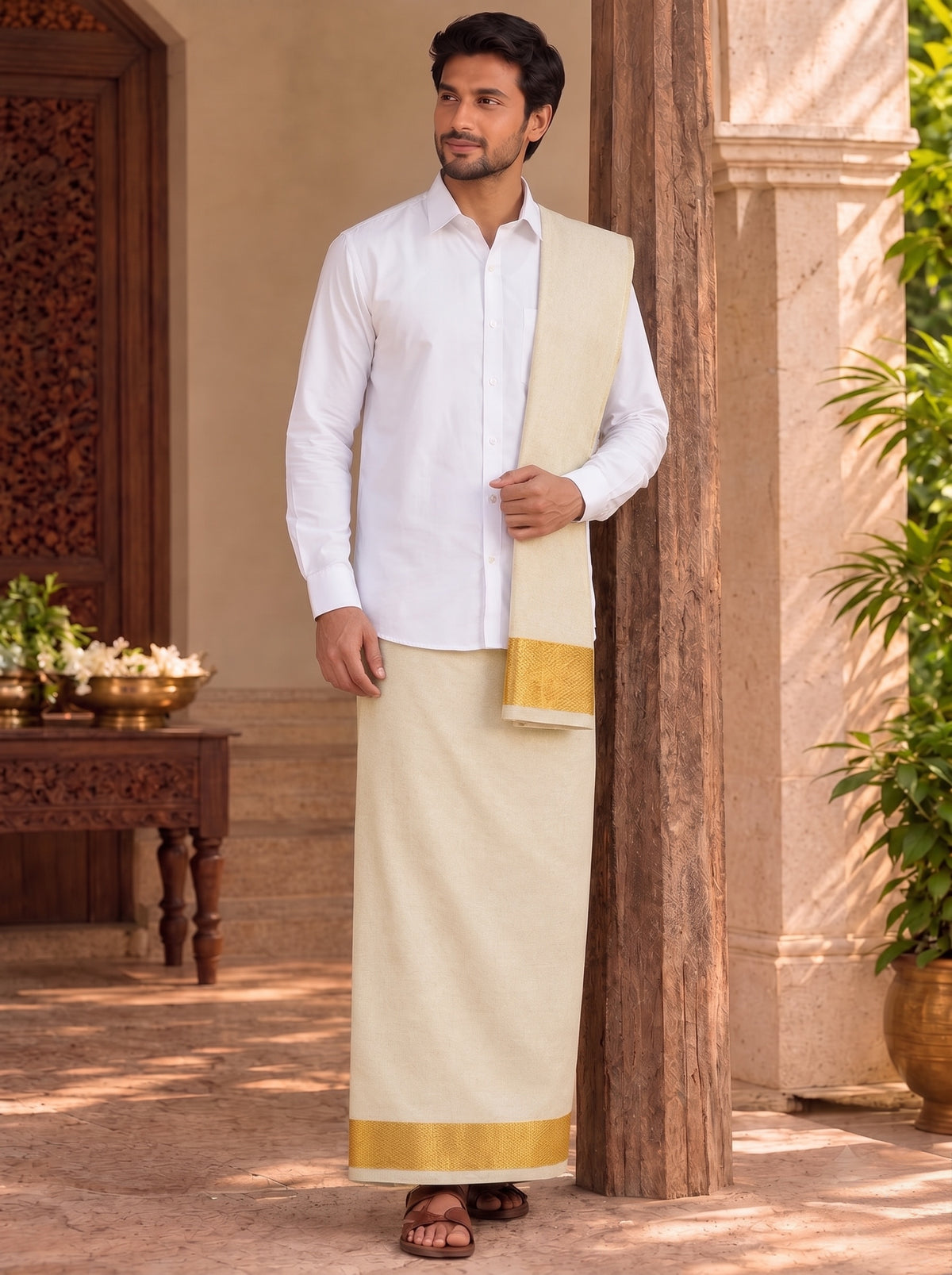 Cream with Gold Border 8x4 80K Unstitched Vastee + Salva Set