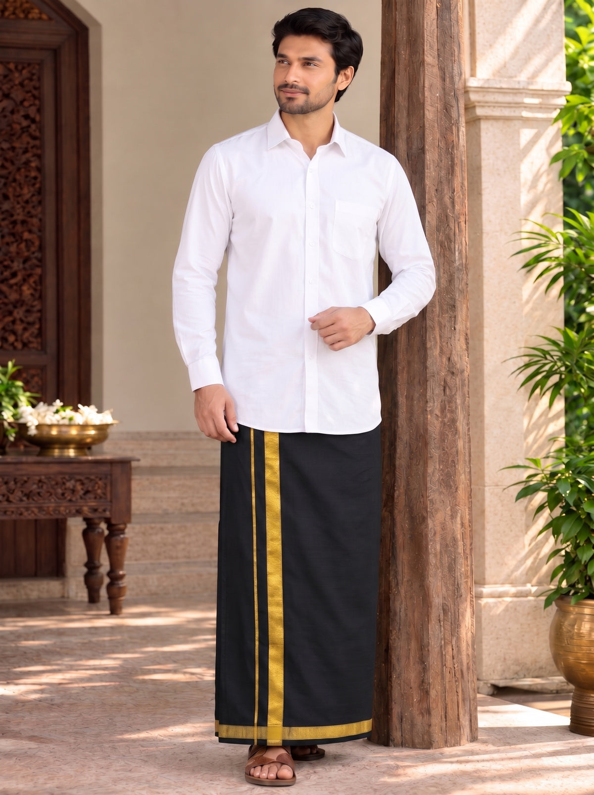 Black with Gold Border Unstitched Vastee + Salva Set