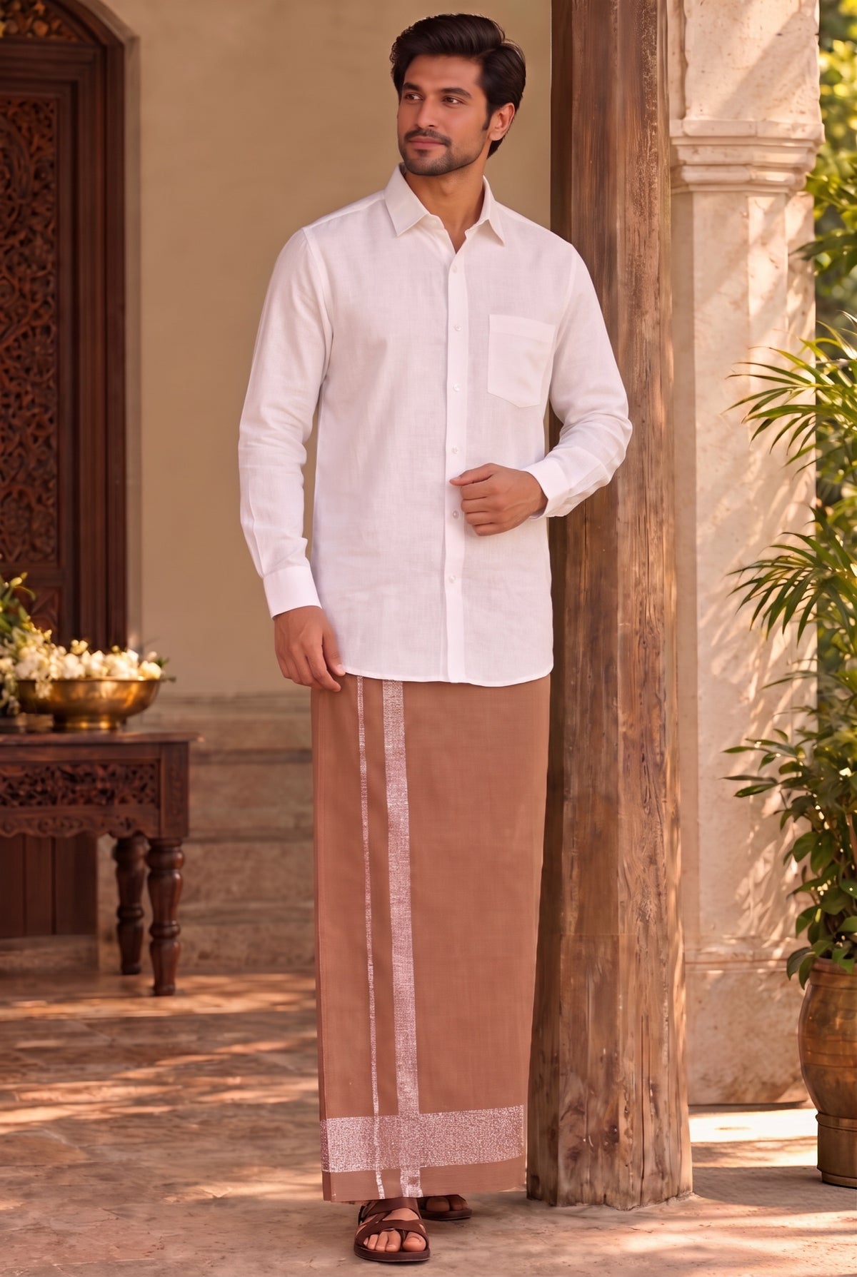 Brown with Silver Border Unstitched Vastee + Salva Set