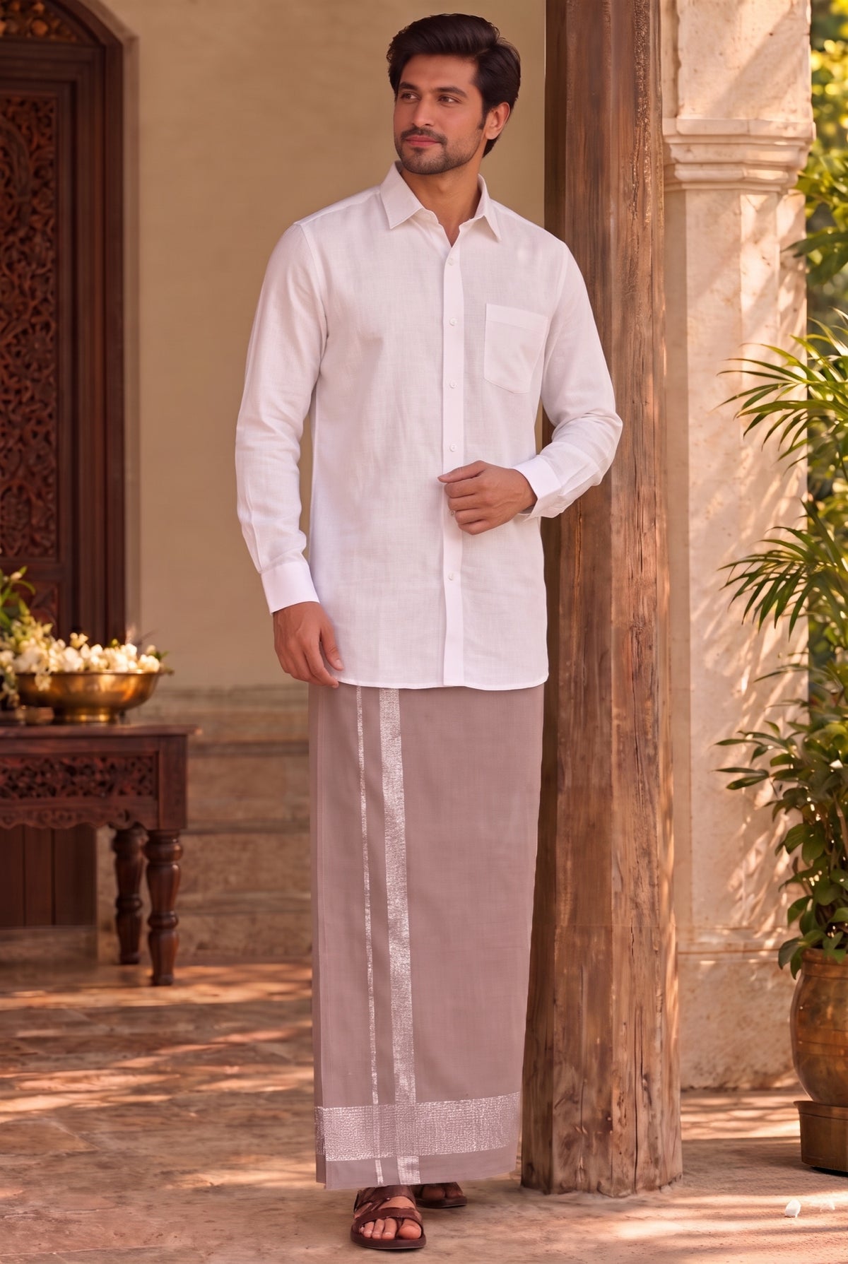 Mauve Grey with Silver Border Unstitched Vastee + Salva Set