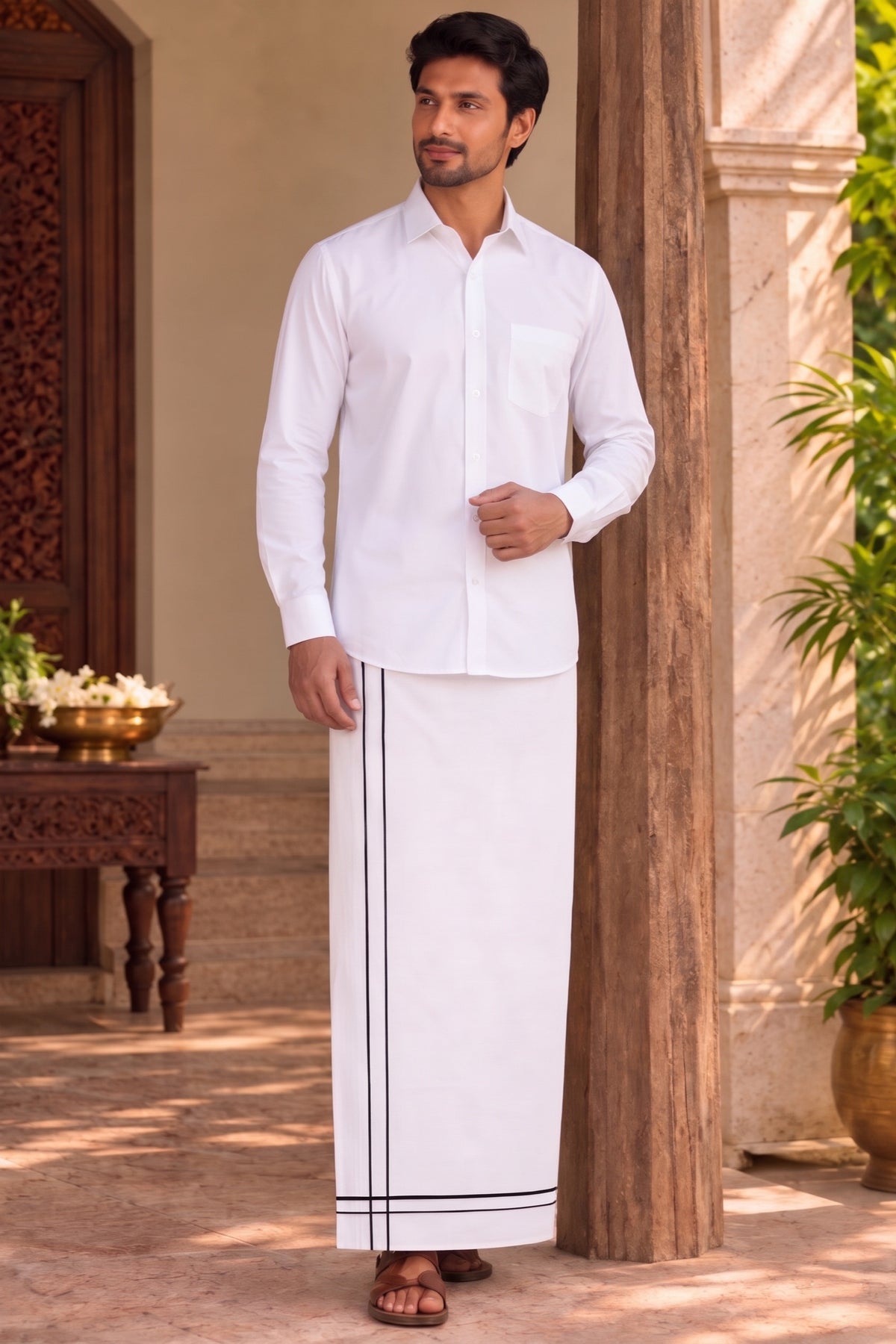 White with Black Stripe Border Unstitched Vastee + Salva Set