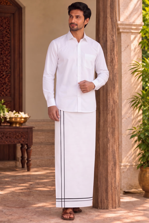 White with Black Stripe Border Unstitched Vastee + Salva Set