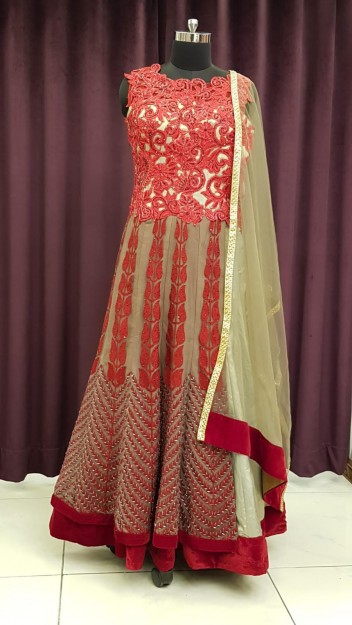 Dynamic Red Gown With Embroidery