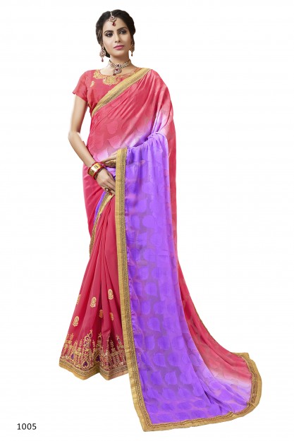 Pink & Light Purple Semi Georgette With Heavy Embroidery