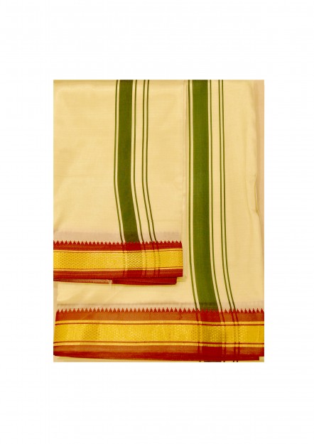 Veshti with Red and Green Border