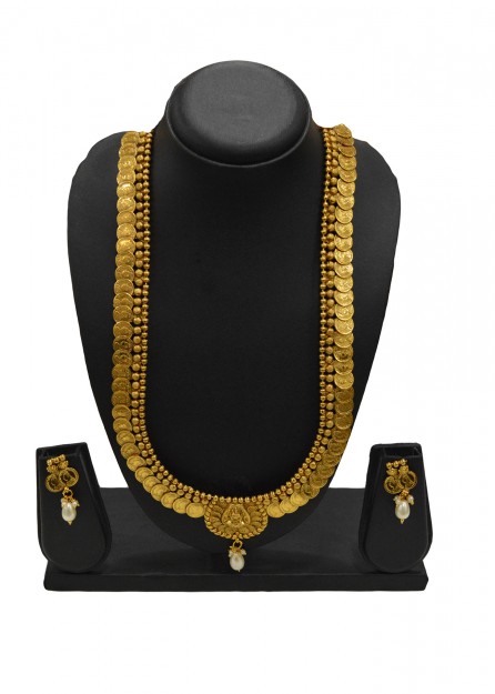 Gold Coins Temple Long Necklace
