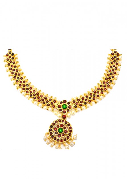 Maroon and Green with Pearls Bharatanatyam Necklace