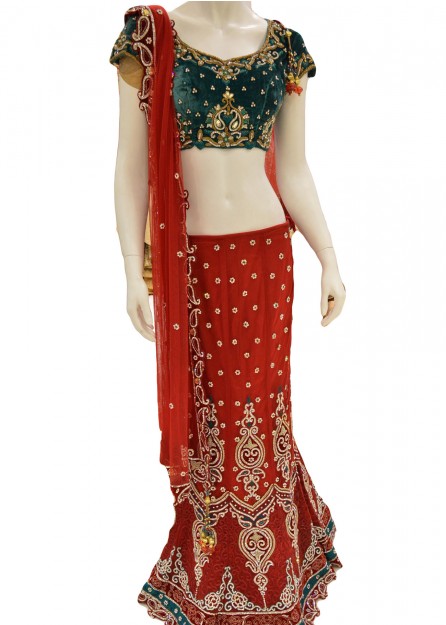 Red lehenga with ruffle shirt blouse – Kuro Clothing India