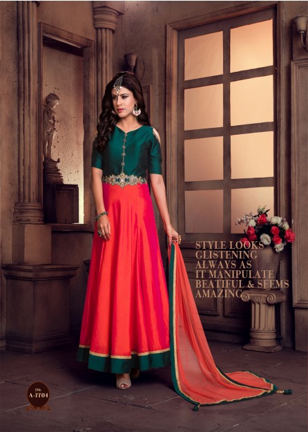 Green Hand Embellished Gown With Attached Dupatta-wrk439 at Rs 2600.00 |  Noida| ID: 27020367130