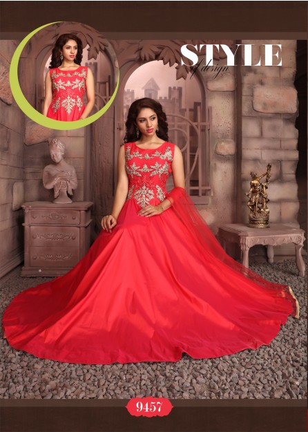 Khwaab Peach Color Sleeveless Party Wear Gown - 047/01/17 at Rs 7800 in  Surat