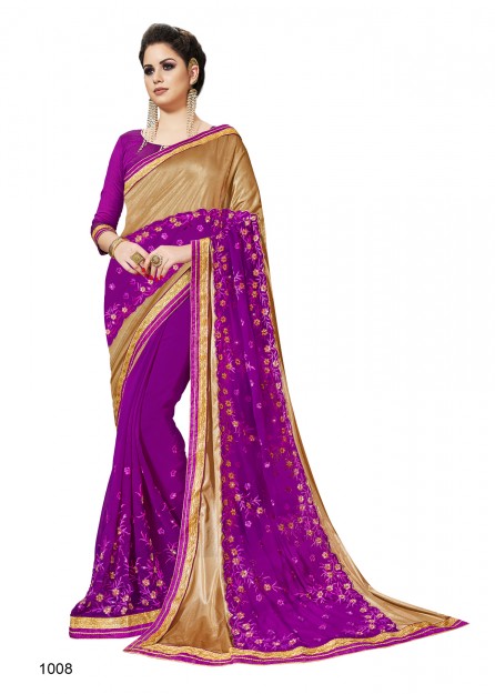Purple  and Gold Silk Saree