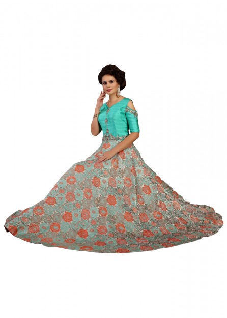 Buy HALFSAREE STUDIO Firozi Designer Gown set in Net with Zari work Online  at Best Prices in India - JioMart.