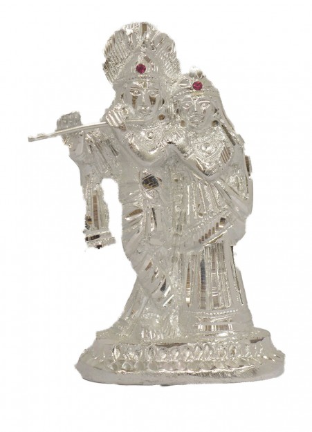 White Metal Handcrafted Radha Krishna Statue
