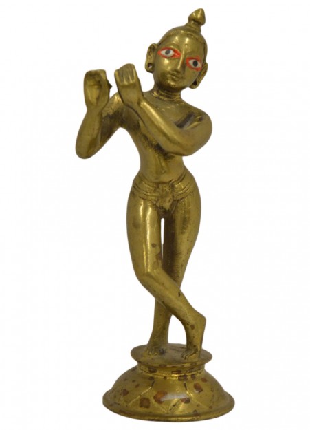 Brass Gopal Krishna Statue Playing the Flute