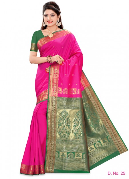 Rani Green Colored Semi Silk Saree