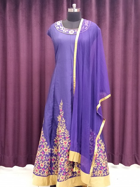 Blue Party Wear Art Silk Gown With Embroidery