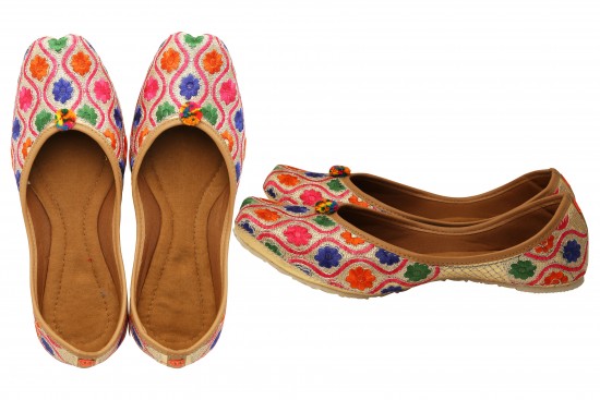  Multicolor with Floral Silver Jodhpuri Women's mojdi / Shoes