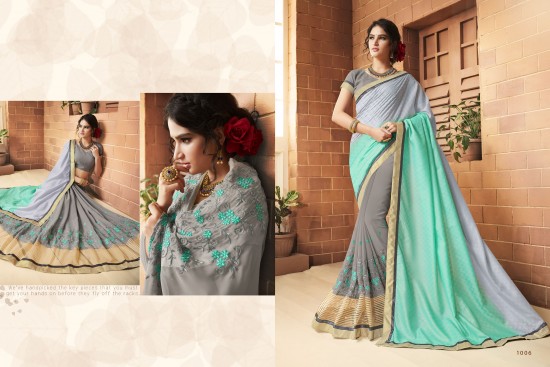 Grey & Sky Blue Embroidered Georgette Saree