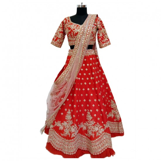 Red With Silver Embroidery Bridal Lehenga 