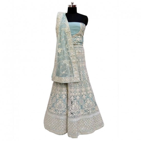 Light Blue With Silver Embroidery Bridal Lehenga 