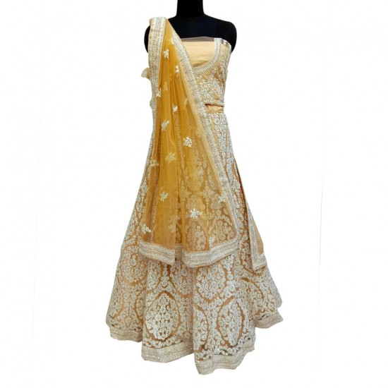 Pale Yellow With Silver Embroidery Bridal Lehenga 