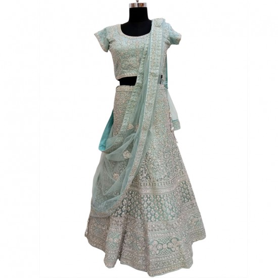 Light Blue With Silver Embroidery Bridal Lehenga 